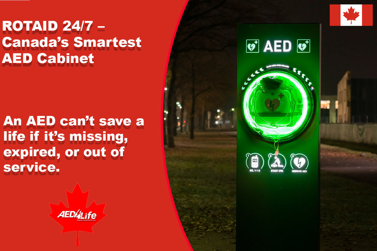 24/7 Monitoring, 100% Confidence — The ROTAID 24/7 Smart AED Cabinet