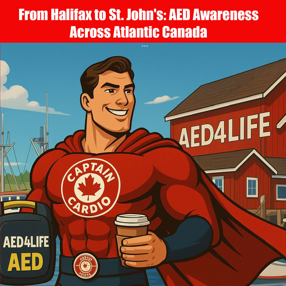 A Superhero In Nova Scotia Holding An AED