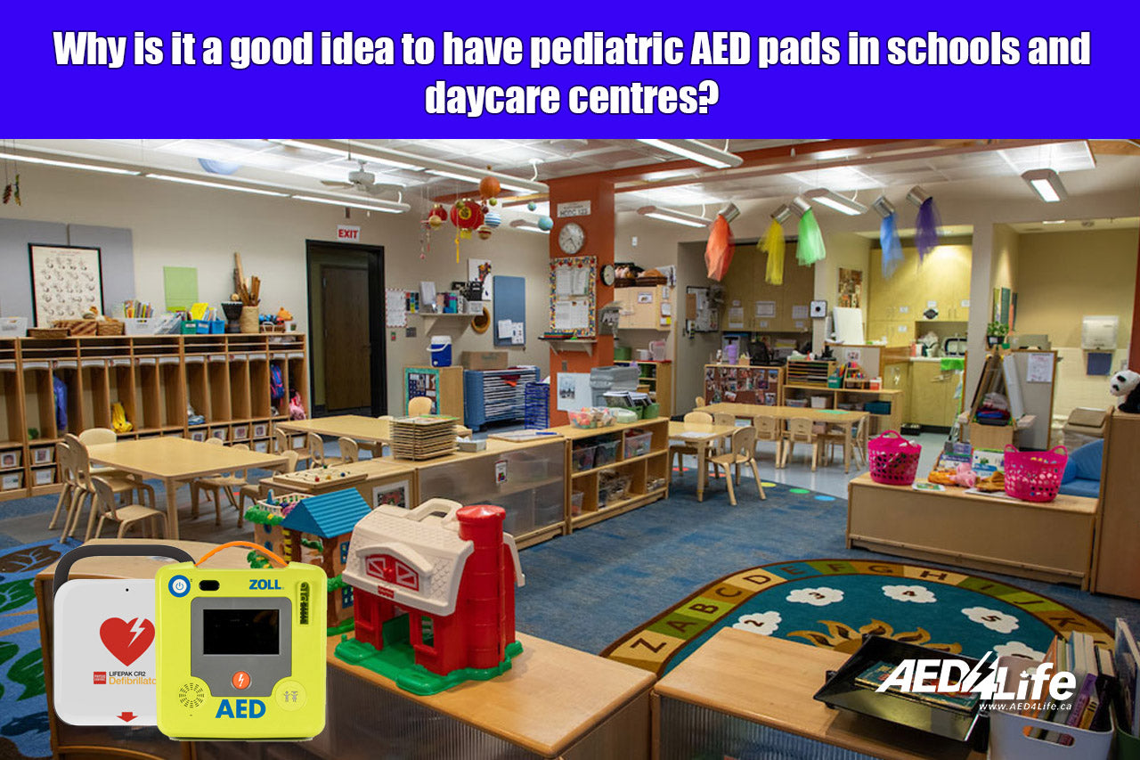 Why is it a good idea to have pediatric AED pads in schools and daycare centres?