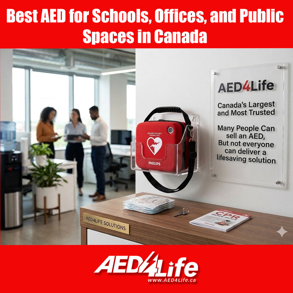PHILIPS AED on a wall in an office space