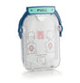 The Philips OnSite Infant/Child Cartridge Electrode Pads include clear illustrations for proper placement on a child.