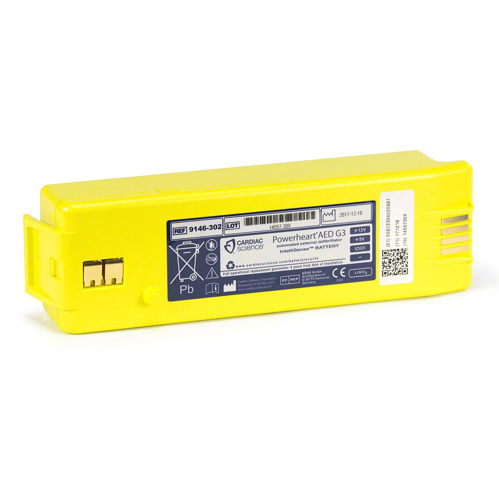 Yellow Powerheart G3 AED featuring a medical-grade Cardiac Science G3 Battery, 