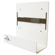 The Universal AED Bracket by AED Shop is a white, wall-mounted accessory featuring a heartbeat symbol, designed to securely hold defibrillators. Crafted from rugged steel, it offers adjustable depth for versatile equipment placement.