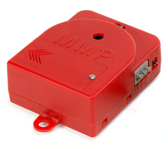 The AED Shop's Key 102 is a red rectangular electronic device with four arrow symbols, marked "MMP," featuring a small hole and a circuit connector; this key is specifically numbered 102 and is not interchangeable.