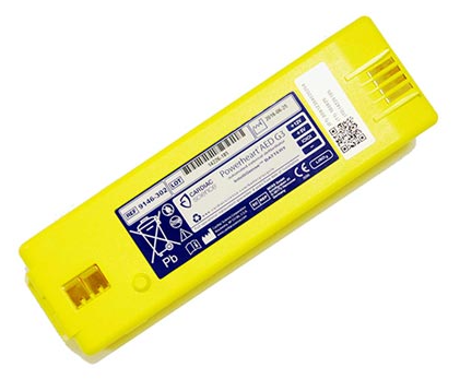 Yellow battery pack with labels on a white background