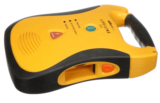 Yellow and black emergency device on a white background