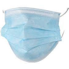A blue disposable face mask with ear loops and a visible pouch, designed for medical level 3 protection.