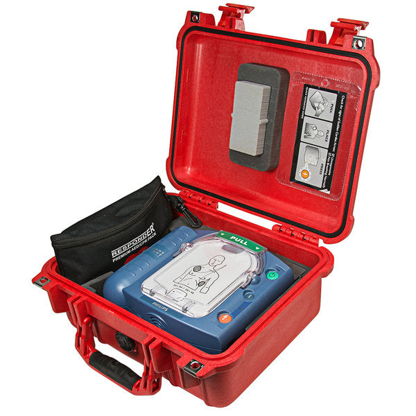 Red case with a medical device inside on a white background