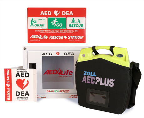 ZOLL AED Plus - Complete Package by ZOLL includes an automated external defibrillator, display case, clear instructions, and a convenient carrying case. This lifesaving unit features Real CPR Help technology to provide users with real-time feedback during emergency resuscitation efforts.