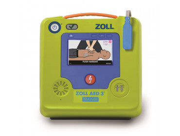 The ZOLL AED 3 Trainer from ZOLL is a portable automated external defibrillator (AED) featuring a screen that provides CPR instructions and real-time CPR feedback, making it ideal for emergency scenarios.